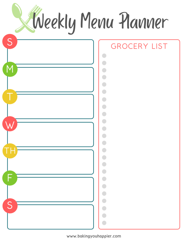 Free printable weekly menu planner baking you happier