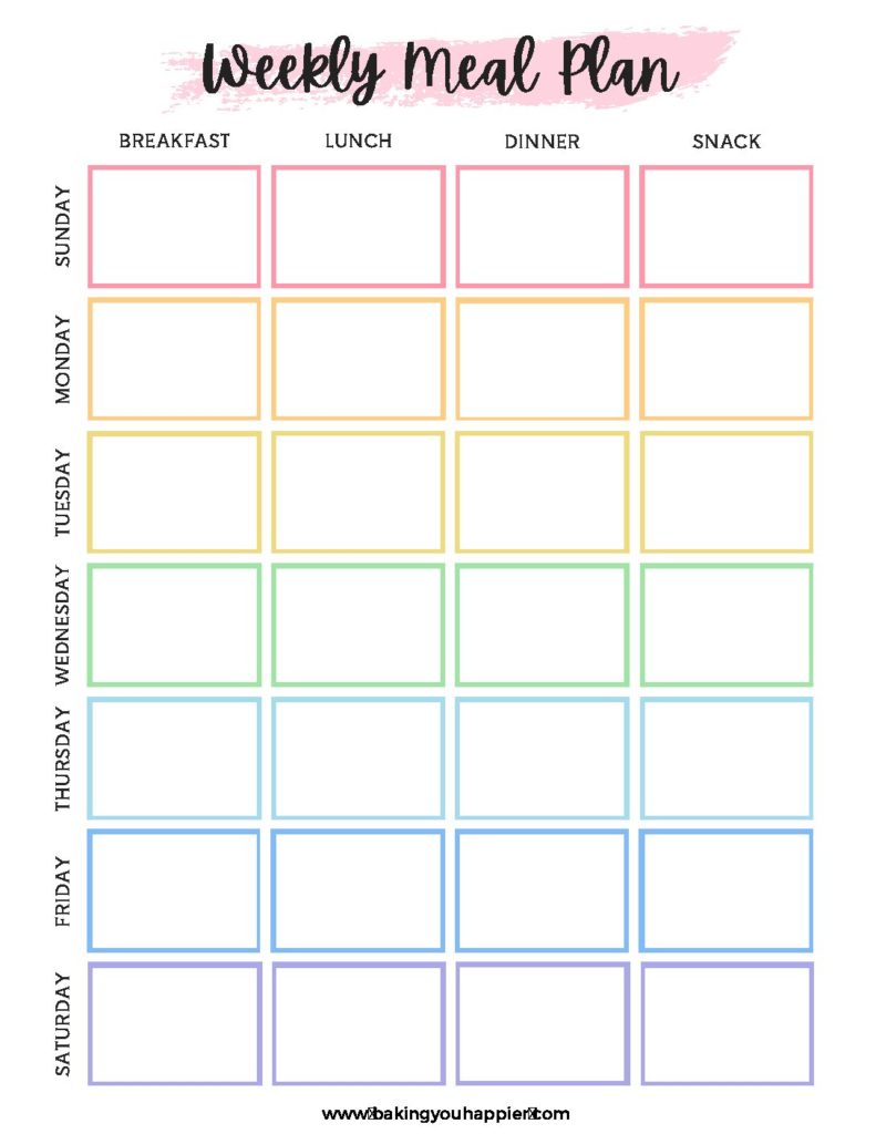 Printable Weekly Meal Planner Template With Snacks