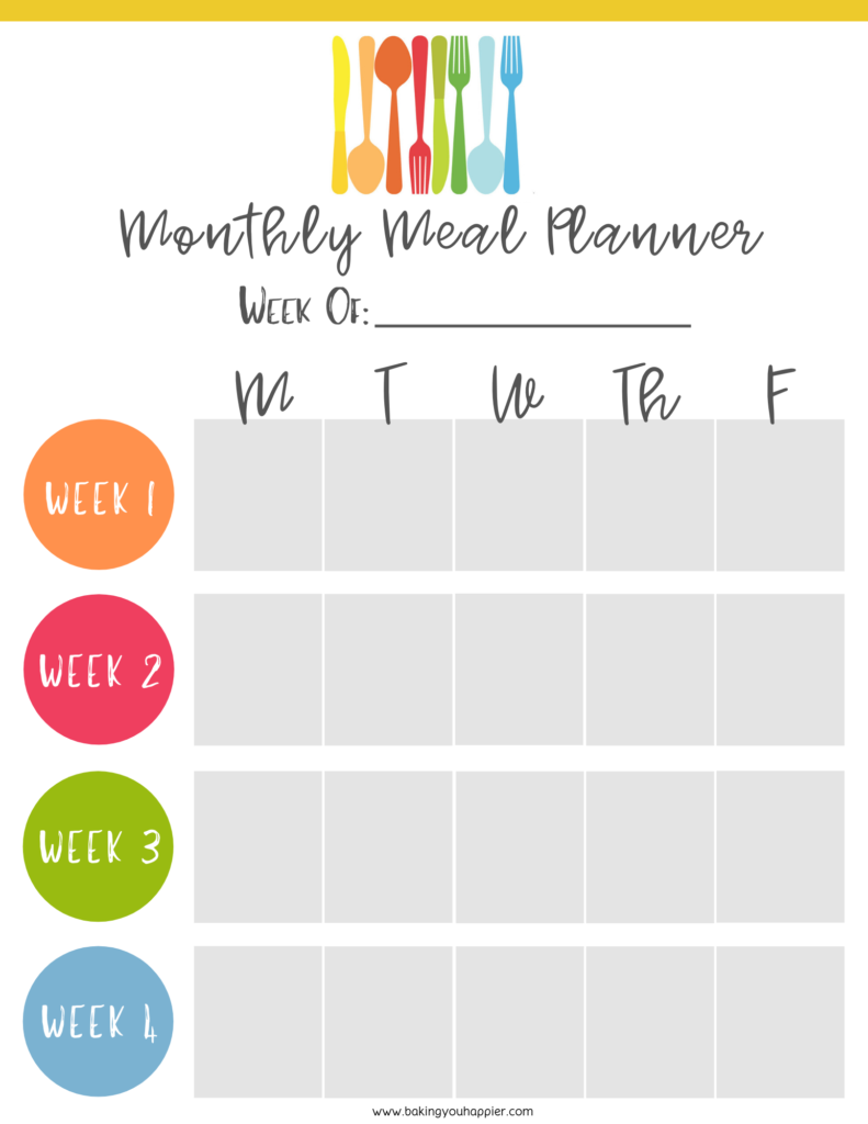 Printable Monthly Meal Planner & Grocery List Baking You Happier