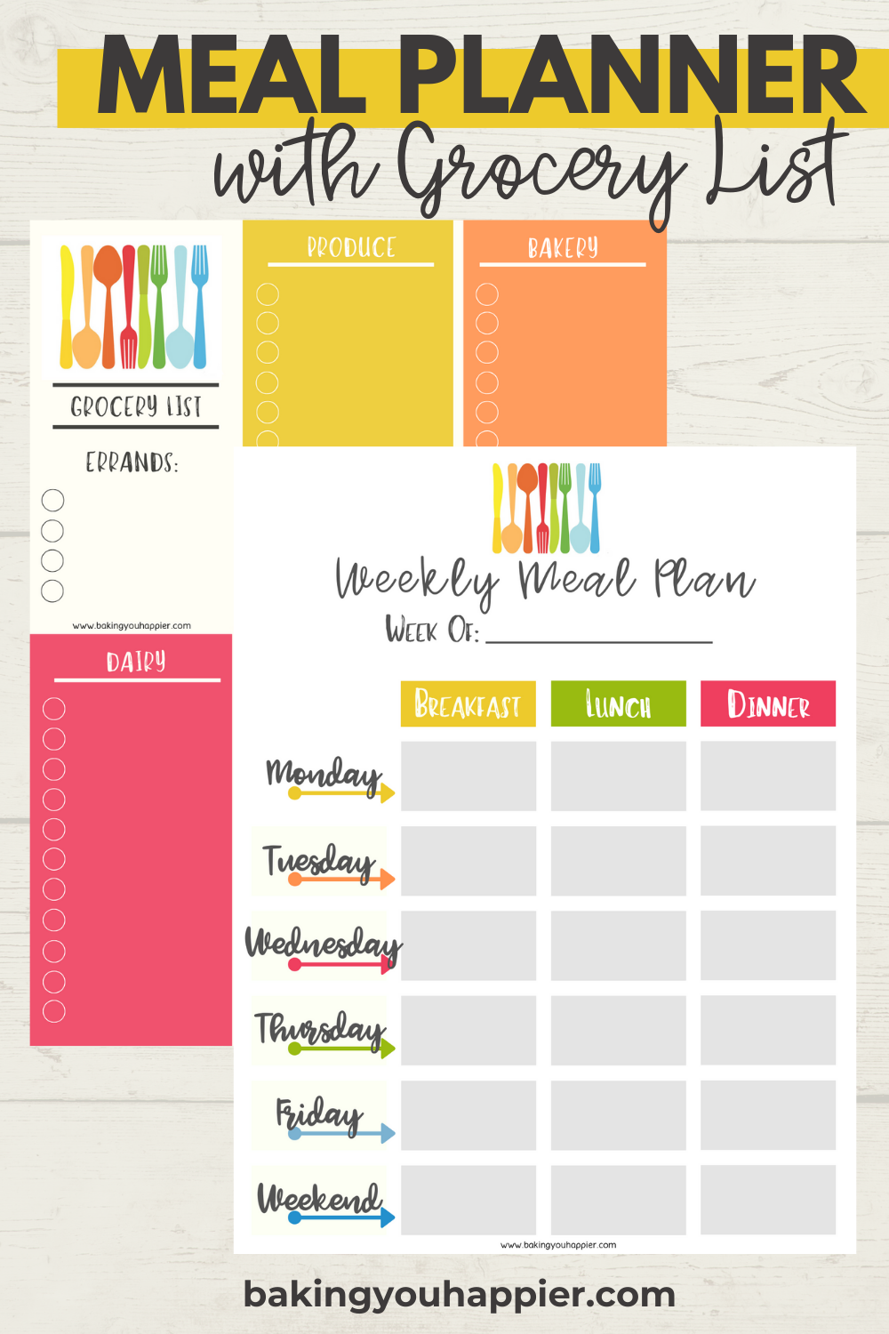 printable weekly meal planner grocery list baking you