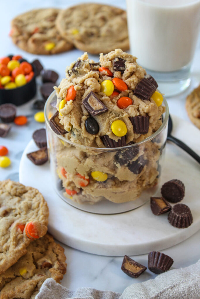 homemade edible peanut butter cookie dough with Reese’s