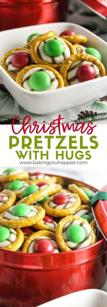 Mint M&M Christmas Pretzels with Hugs