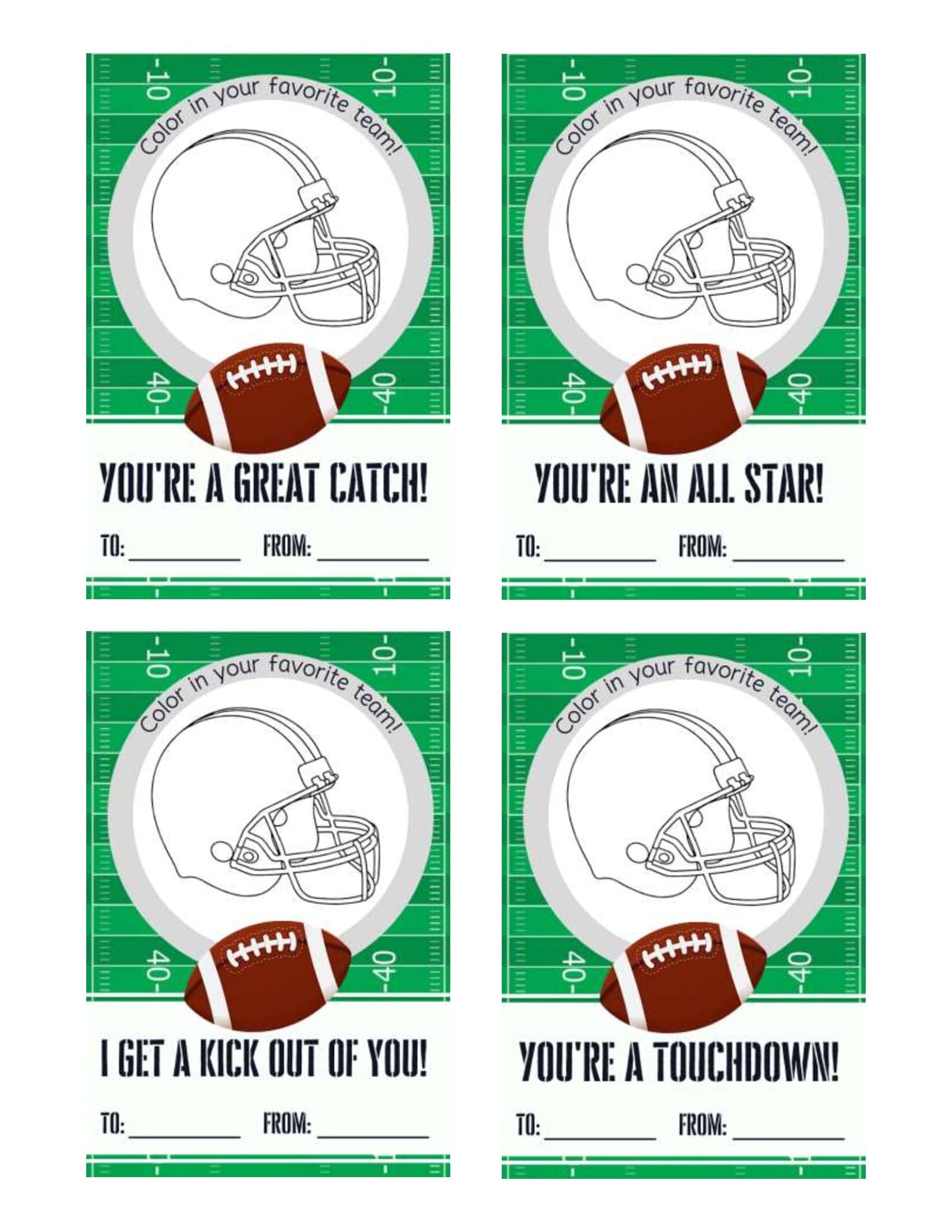 Printable Football Valentine's for School Baking You Happier