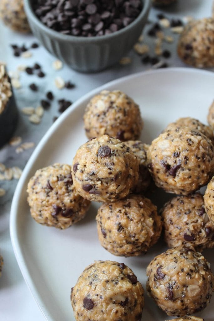 Bite‑size peanut butter snack balls with golden crispy mix‑ins