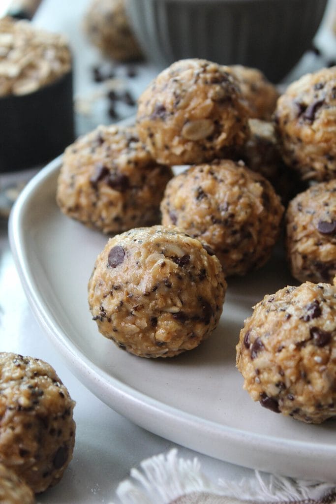 Crispy peanut butter snack balls ready for meal prep containers