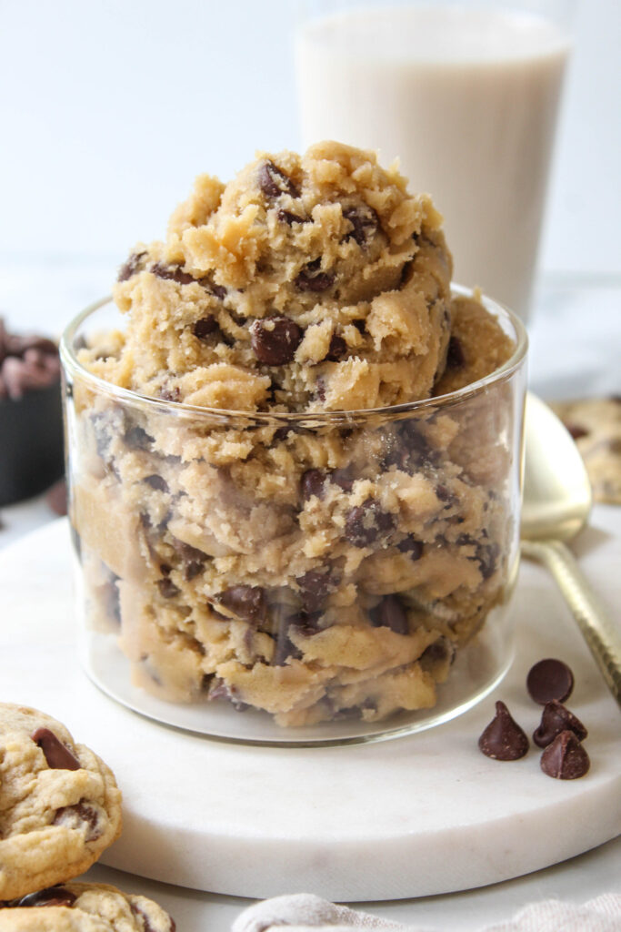 Creamy edible chocolate chip cookie dough ready to eat

