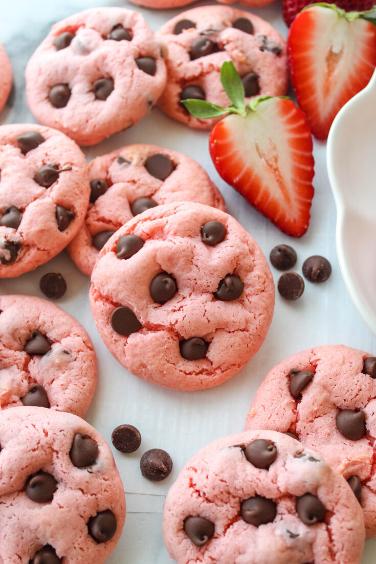 Easy Strawberry Chocolate Chip Cake Mix Cookies (Best Recipe!)