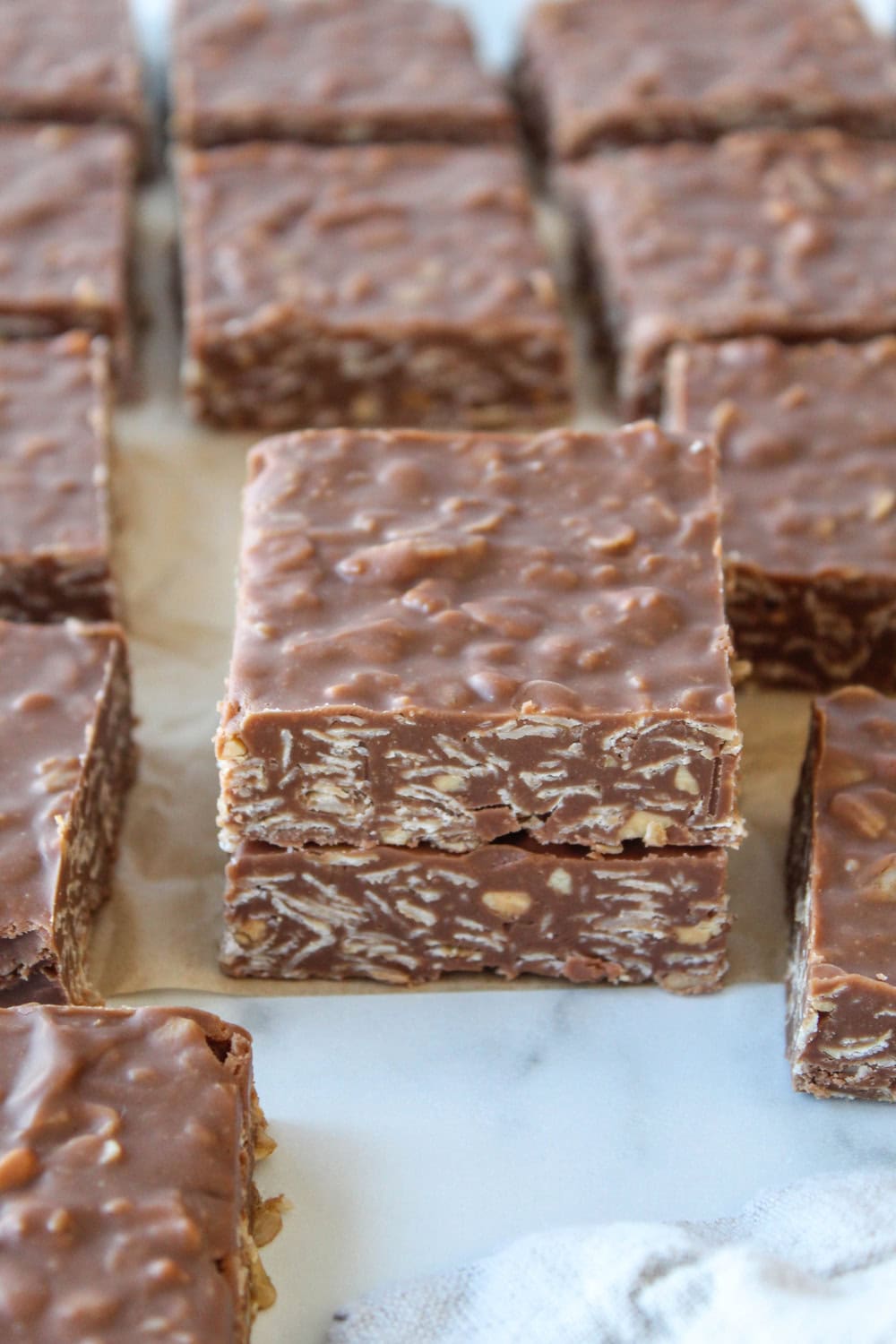 No Bake Chocolate Peanut Butter Oat Bars - Baking You Happier