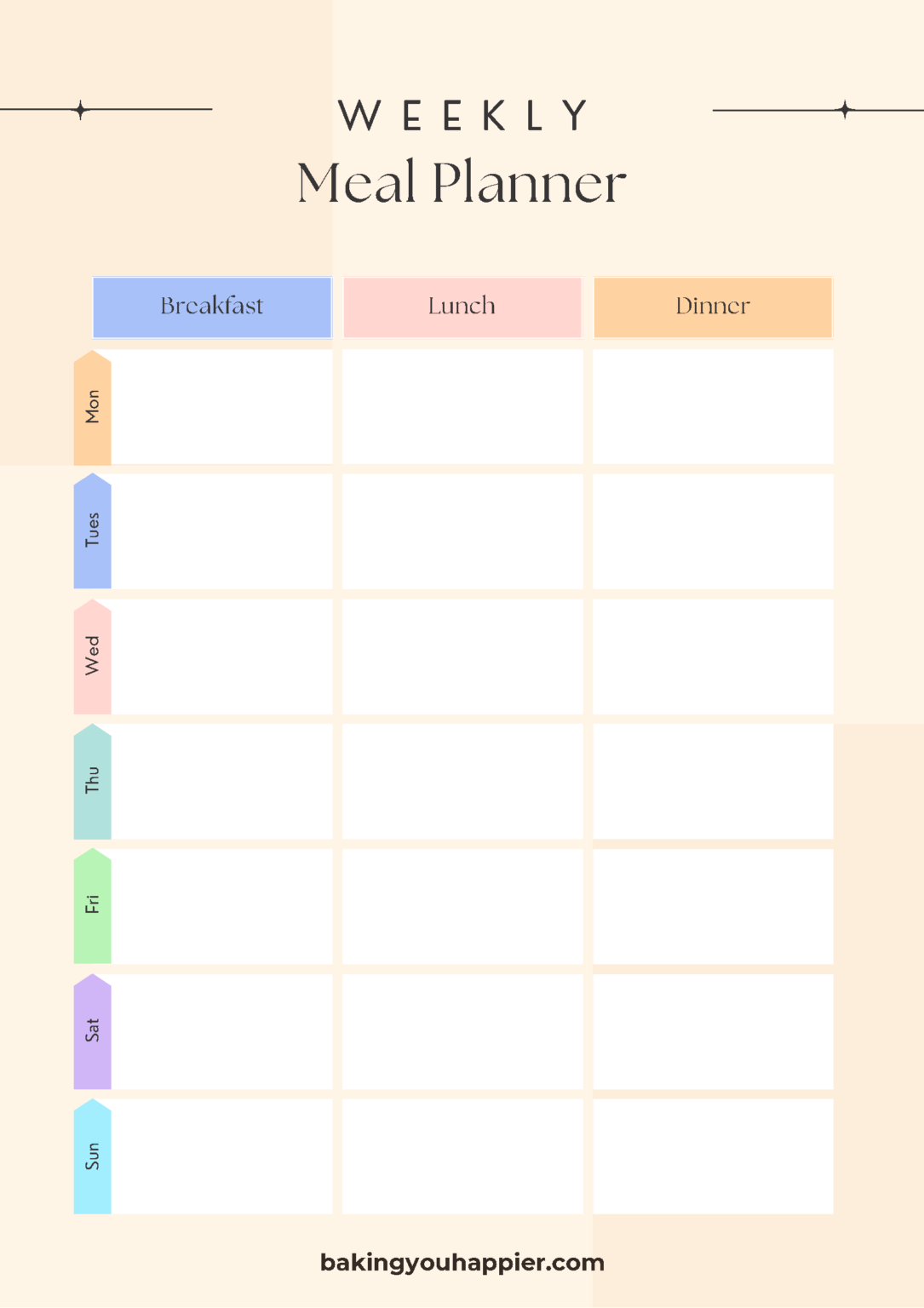 Free Printable Weekly Meal Planners - Baking You Happier