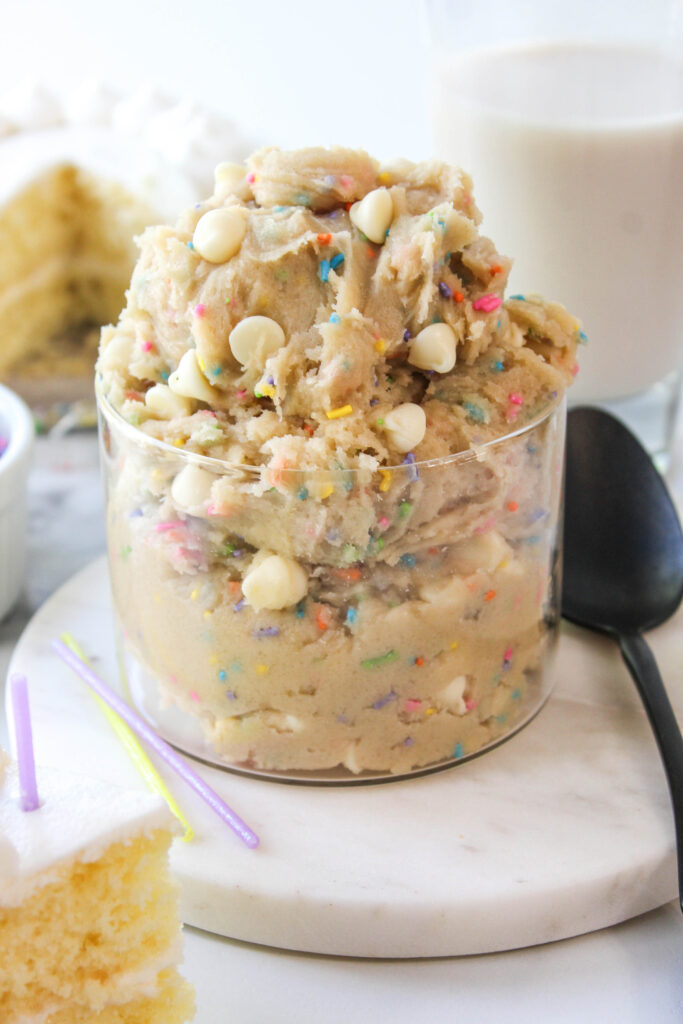Edible birthday cake cookie dough with rainbow sprinkles
