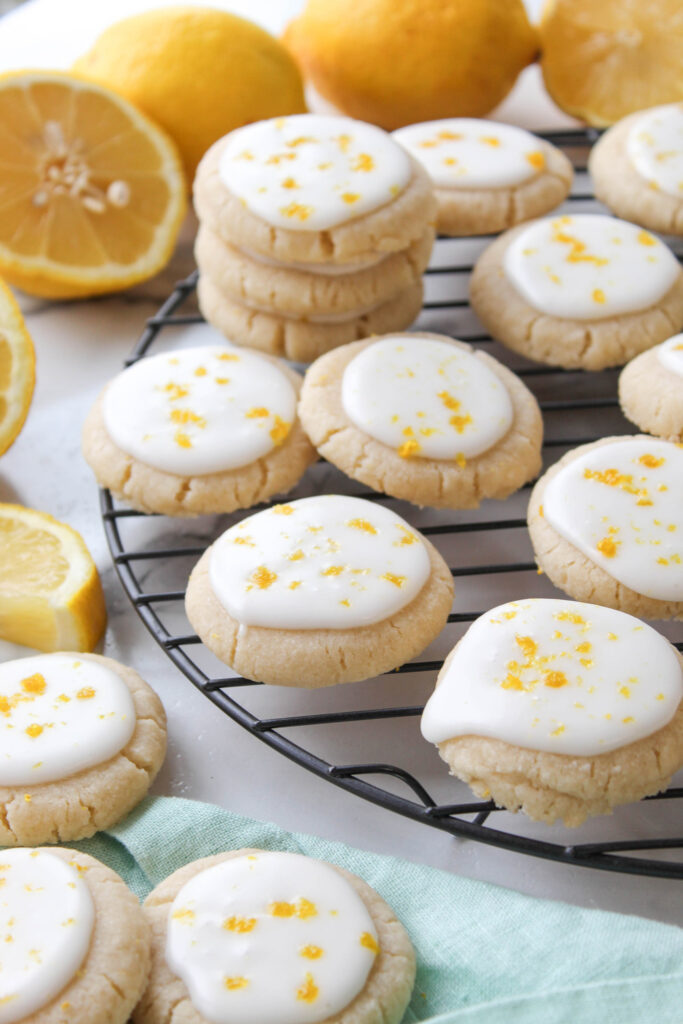 Lemon meltaway cookies topped with lemon icing