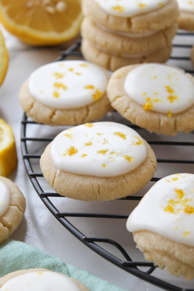 Homemade lemon meltaway cookies with a soft texture and citrus glaze