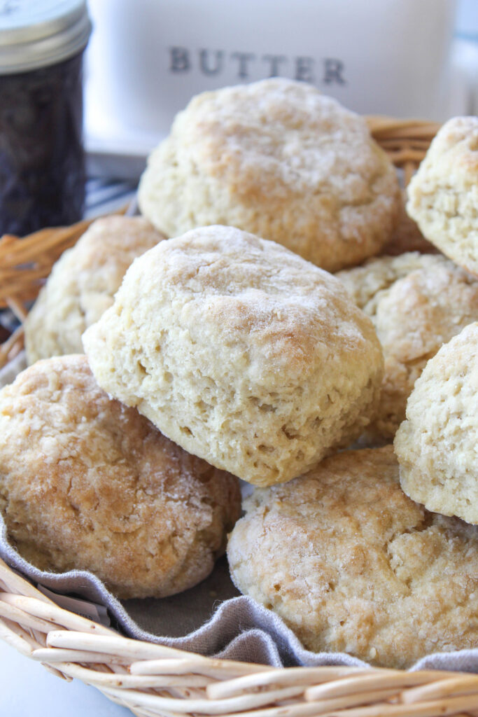 Close‑up of fluffy homemade biscuits showing soft, fluffy layers