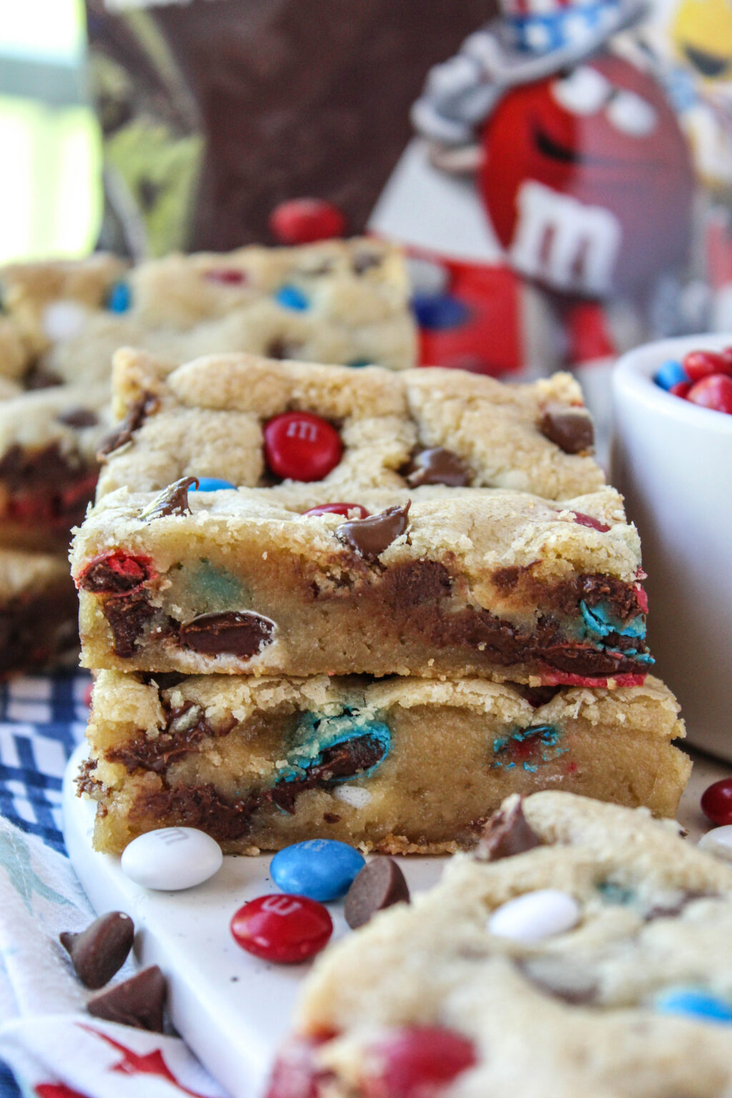 4th of July M&M Cookie Bars Baking You Happier