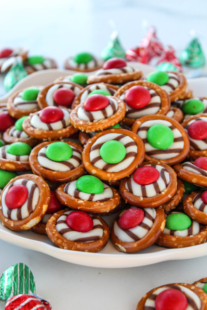 Mint M&M Christmas Pretzels with Hugs