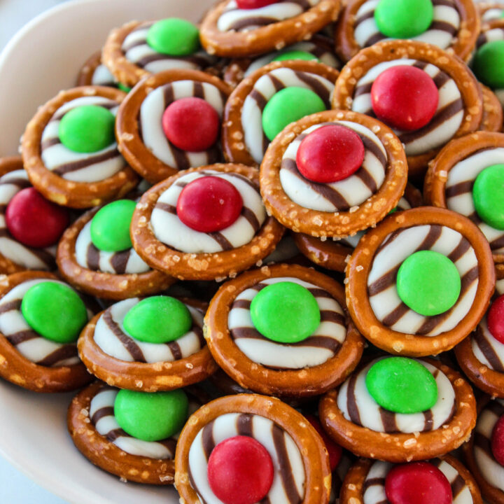 Mint M&M Christmas Pretzels with Hugs