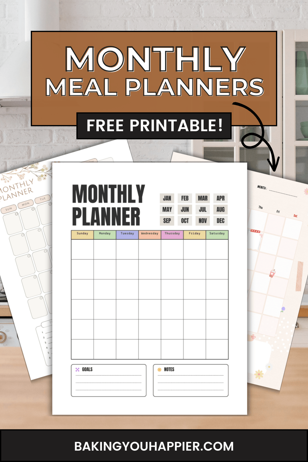 Free Printable Monthly Meal Planners | Baking You Happier