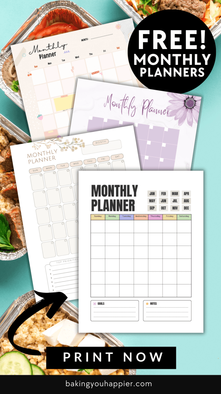 Free Printable Monthly Meal Planners | Baking You Happier