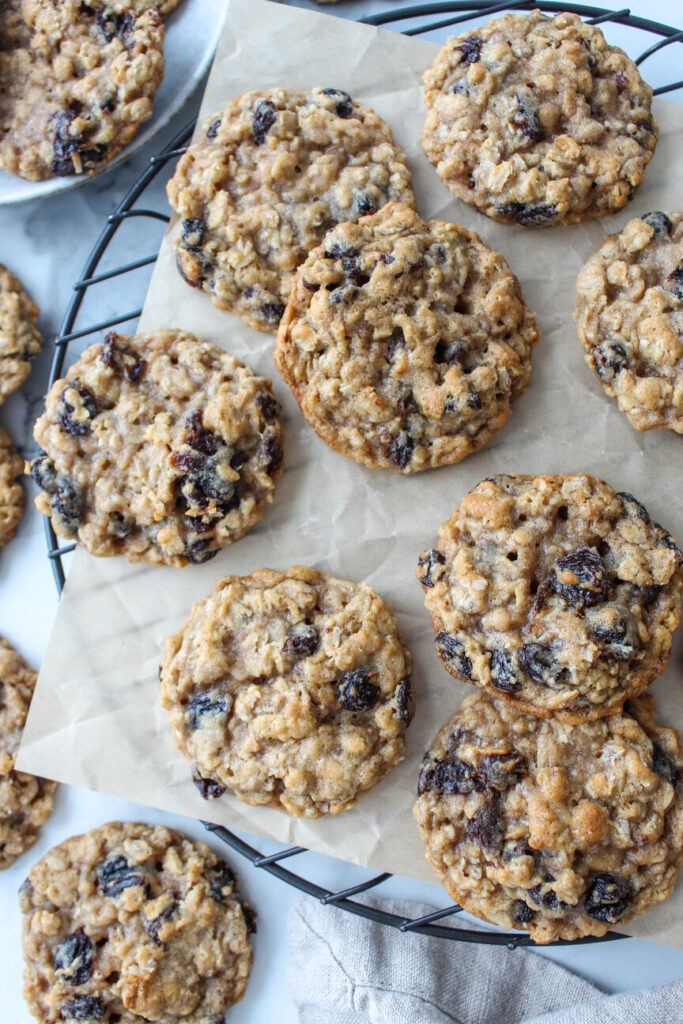 Classic oatmeal raisin cookies with rolled oats and raisins