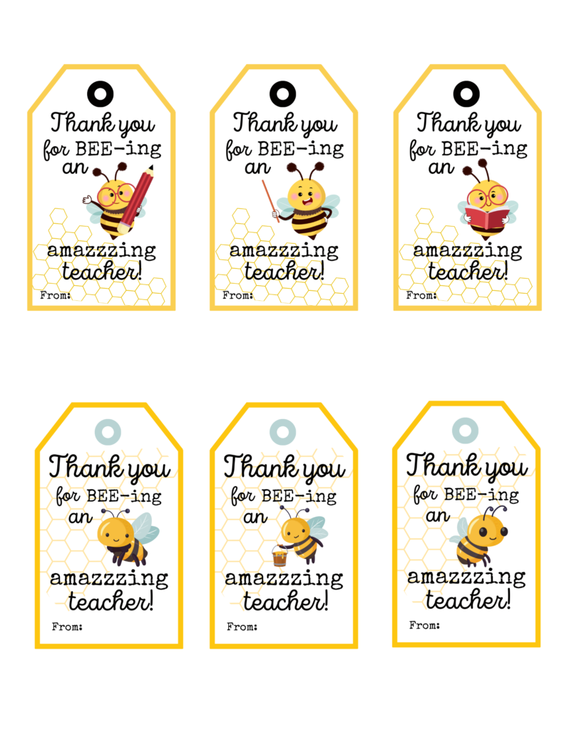 Thank You for Bee-ing an Amazing Teacher Free Printable Gift Tags