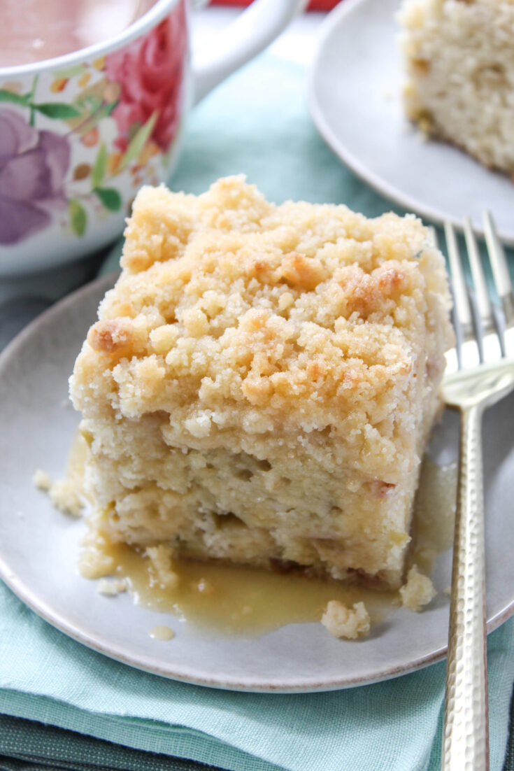 Rhubarb Streusel Cake with Warm Vanilla Sauce