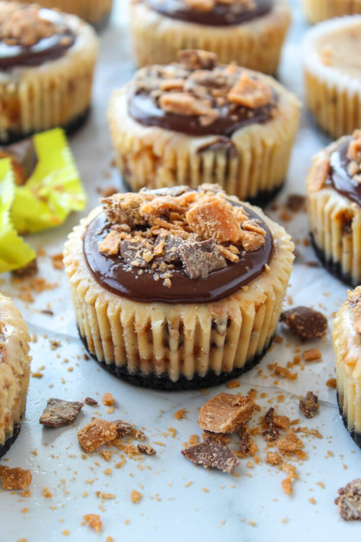 Mini Butterfinger Cheesecakes