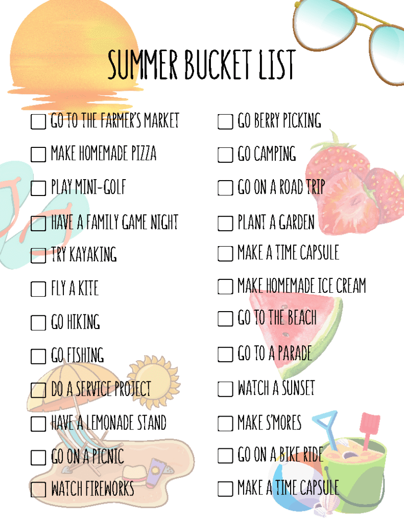 Free Printable Summer Bucket List Ideas