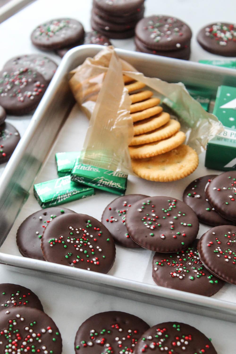 2-Ingredient Andes Mint Ritz Cookies - Baking You Happier
