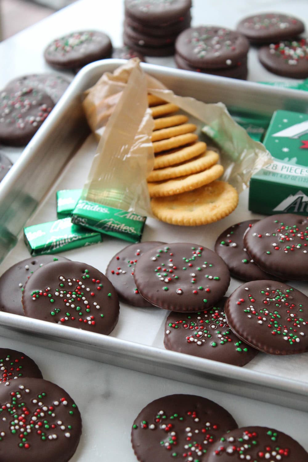 2-Ingredient Andes Mint Ritz Cookies - Baking You Happier