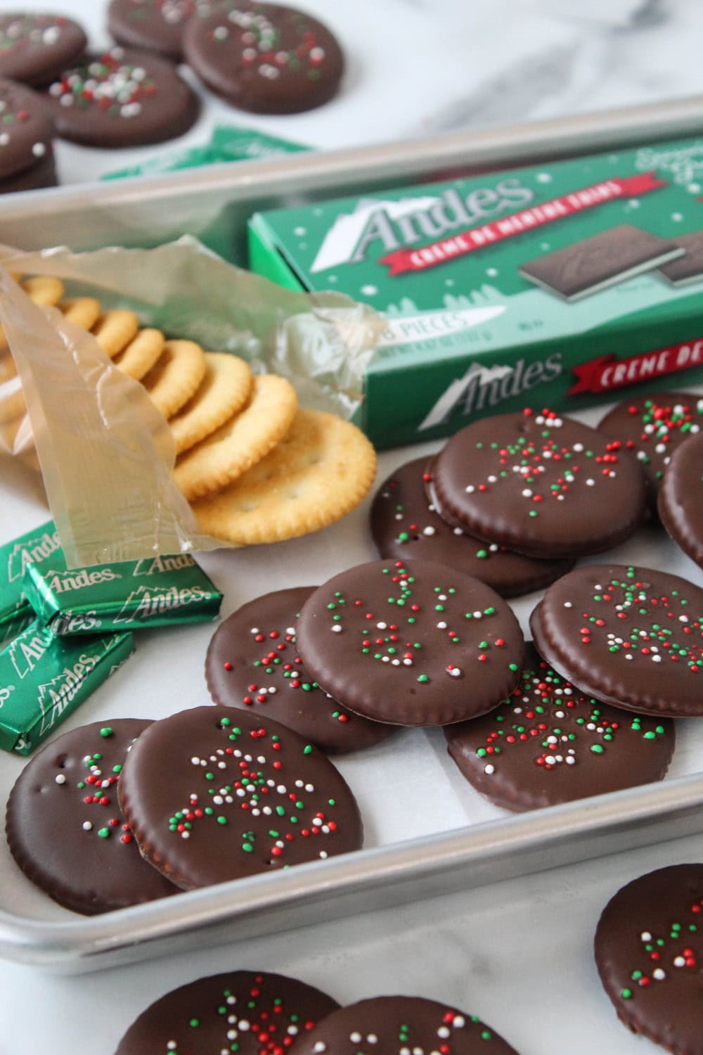 2-Ingredient Andes Mint Ritz Cookies - Baking You Happier