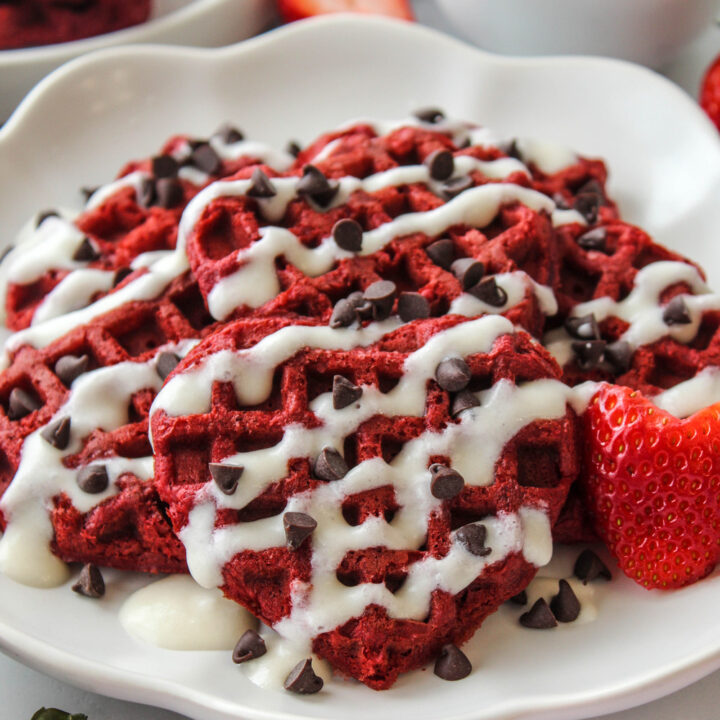 Easy Heart Shaped Red Velvet Valentine Waffles