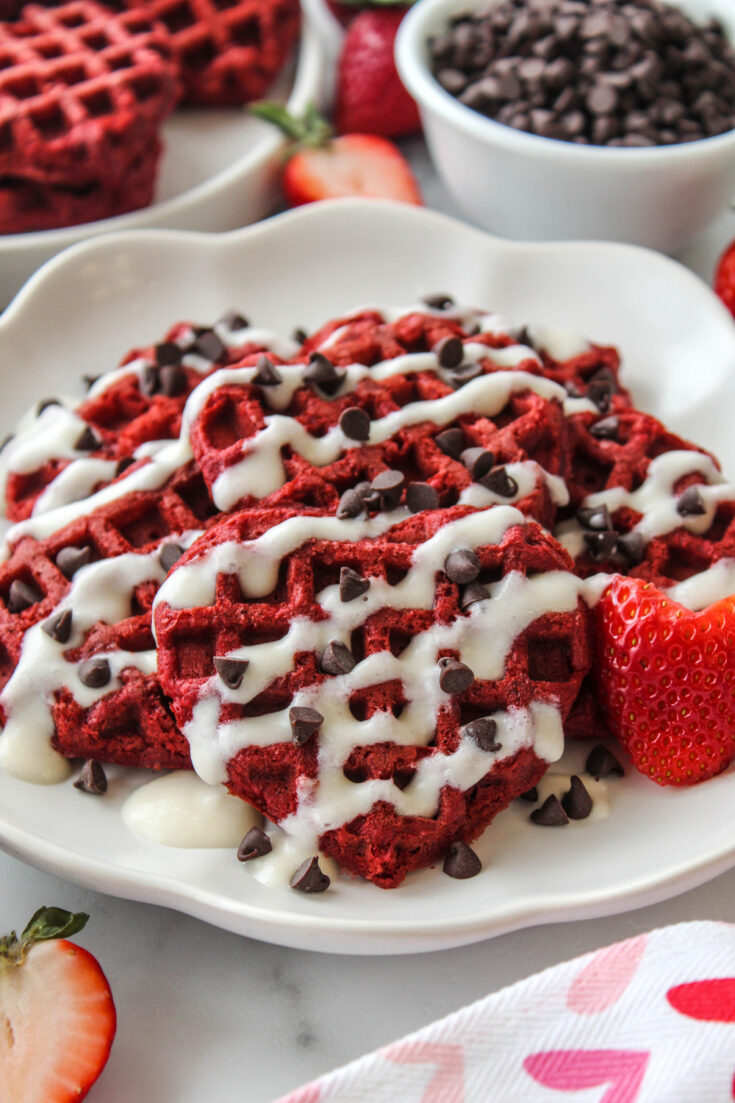 Easy Heart Shaped Red Velvet Valentine Waffles