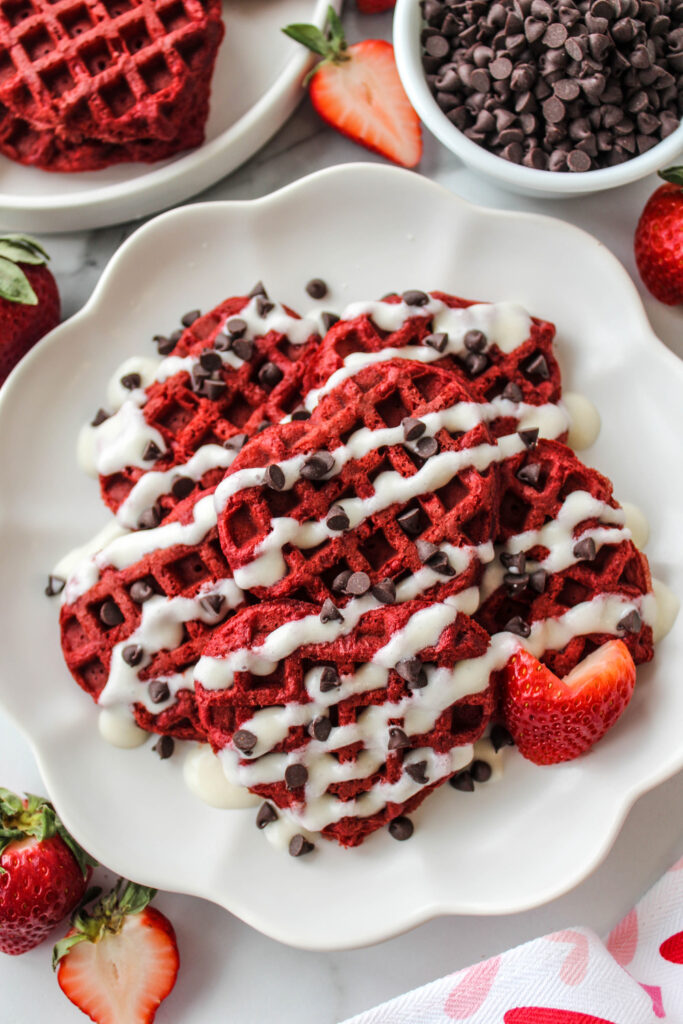 Easy Heart Shaped Red Velvet Valentine Waffles