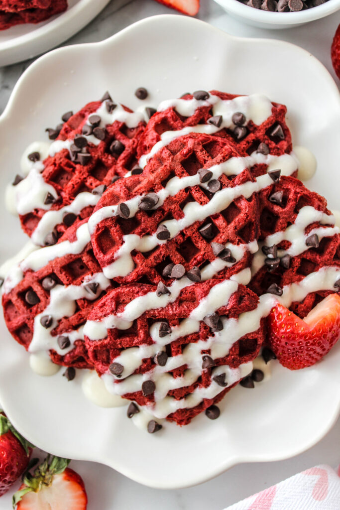 Easy Heart Shaped Red Velvet Valentine Waffles
