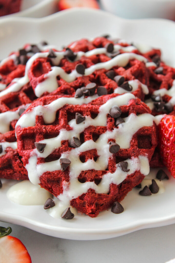 Easy Heart Shaped Red Velvet Valentine Waffles