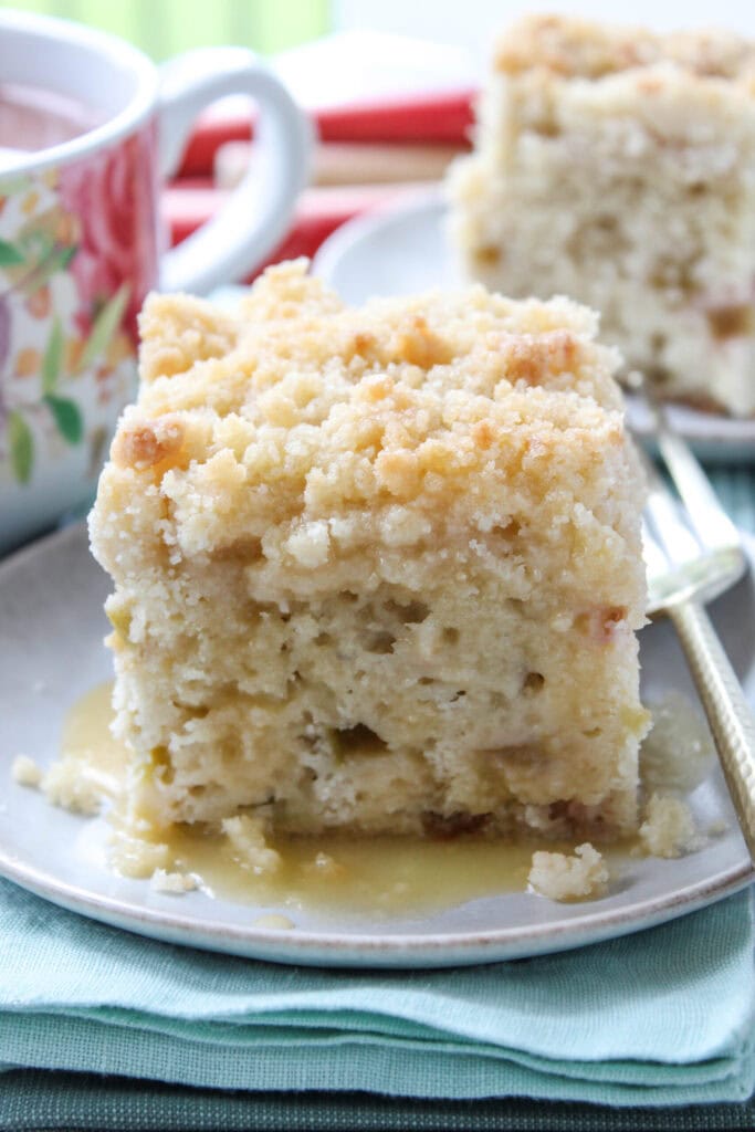 Rhubarb Streusel Cake with Warm Vanilla Sauce