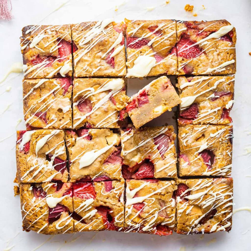 Strawberry Rhubarb Blondies