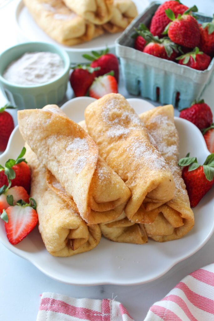 Strawberry cheesecake chimichangas with cinnamon sugar coating