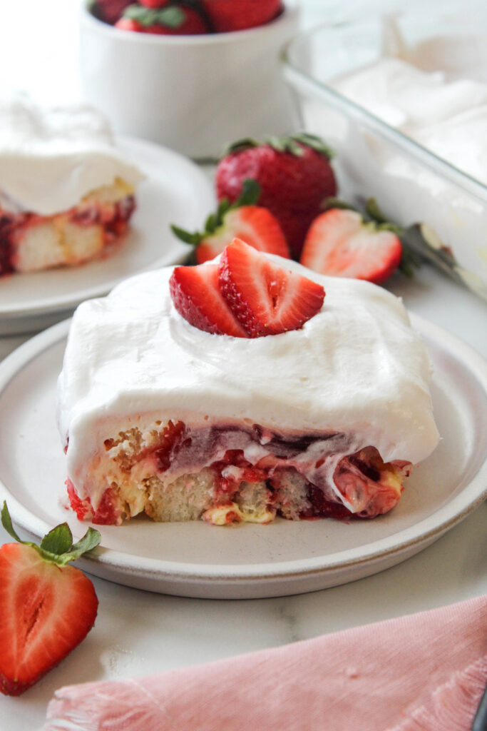 Strawberry Heaven dessert layered with cake, cream, and strawberries