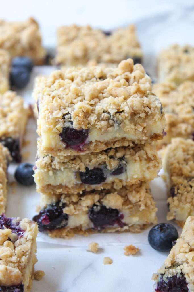 Blueberry cheesecake bars with crumb topping
