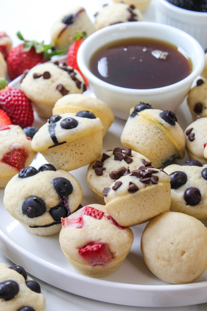Fluffy mini pancake bites made with pancake mix and fresh berries
