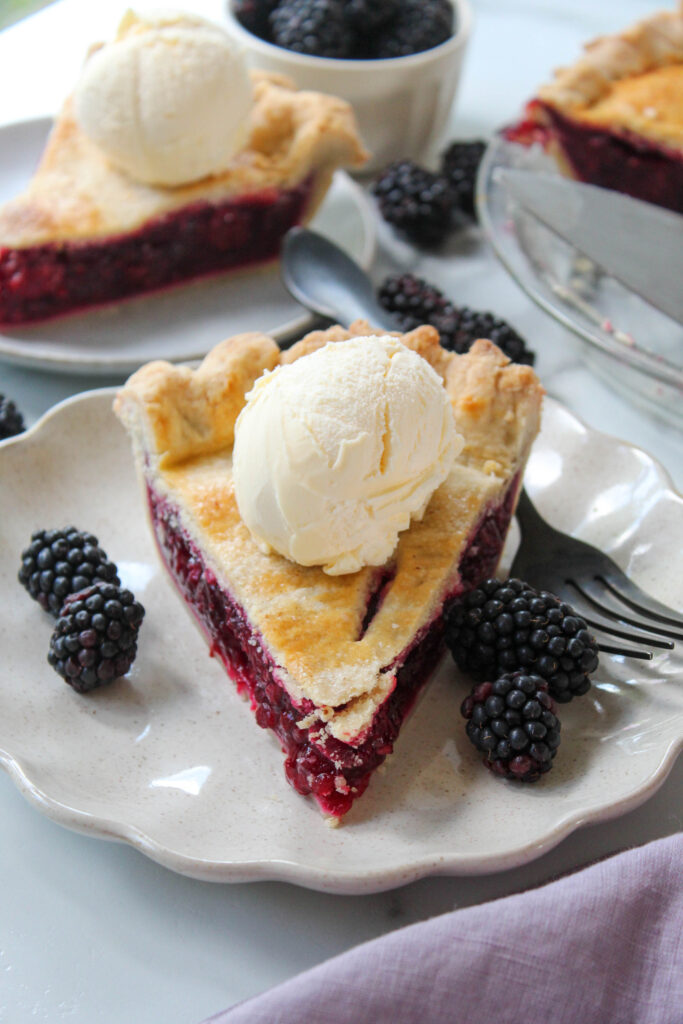 Homemade blackberry pie filled with juicy berries and baked until golden brown