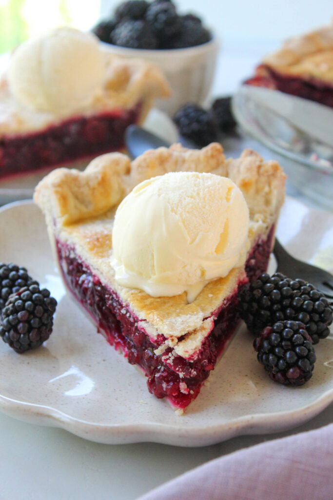 Rustic blackberry pie with flaky crust and bubbling berry filling