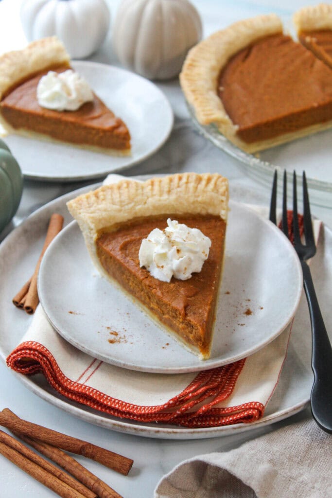 Creamy vegan pumpkin pie with warm fall spices and a crisp crust