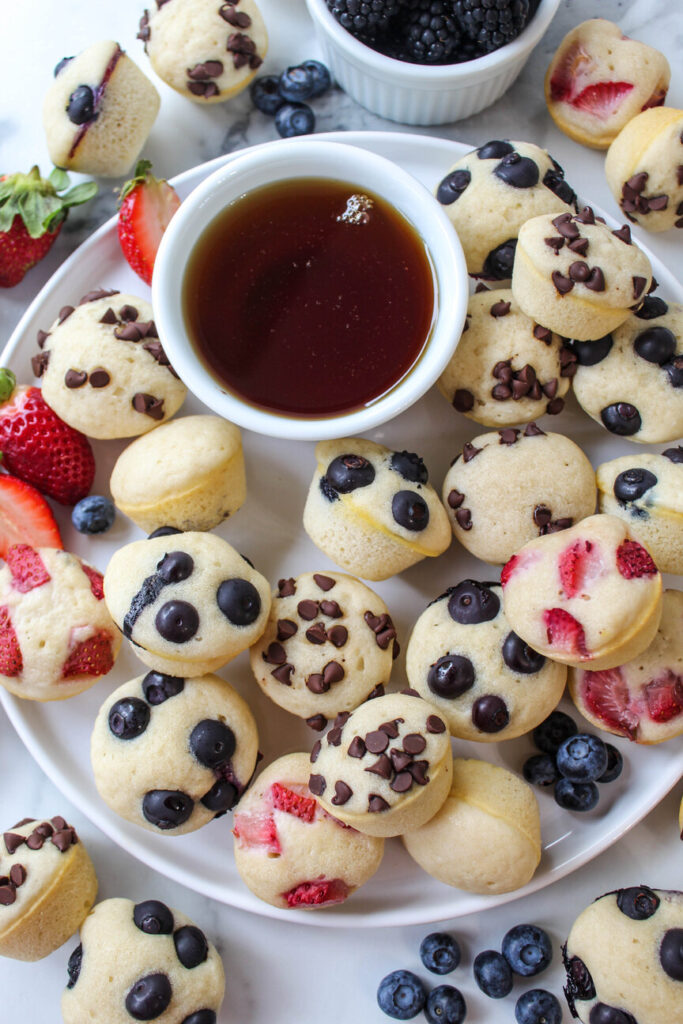 Kid-friendly pancake bites made with pancake mix and chocolate chips