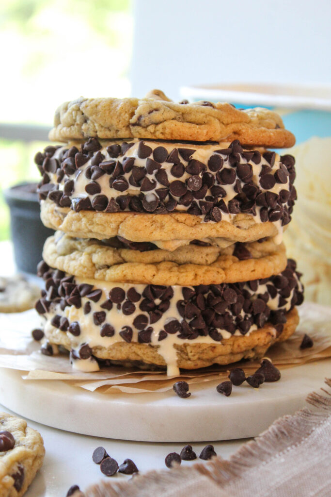 Jumbo cookie sandwiches filled with creamy ice cream