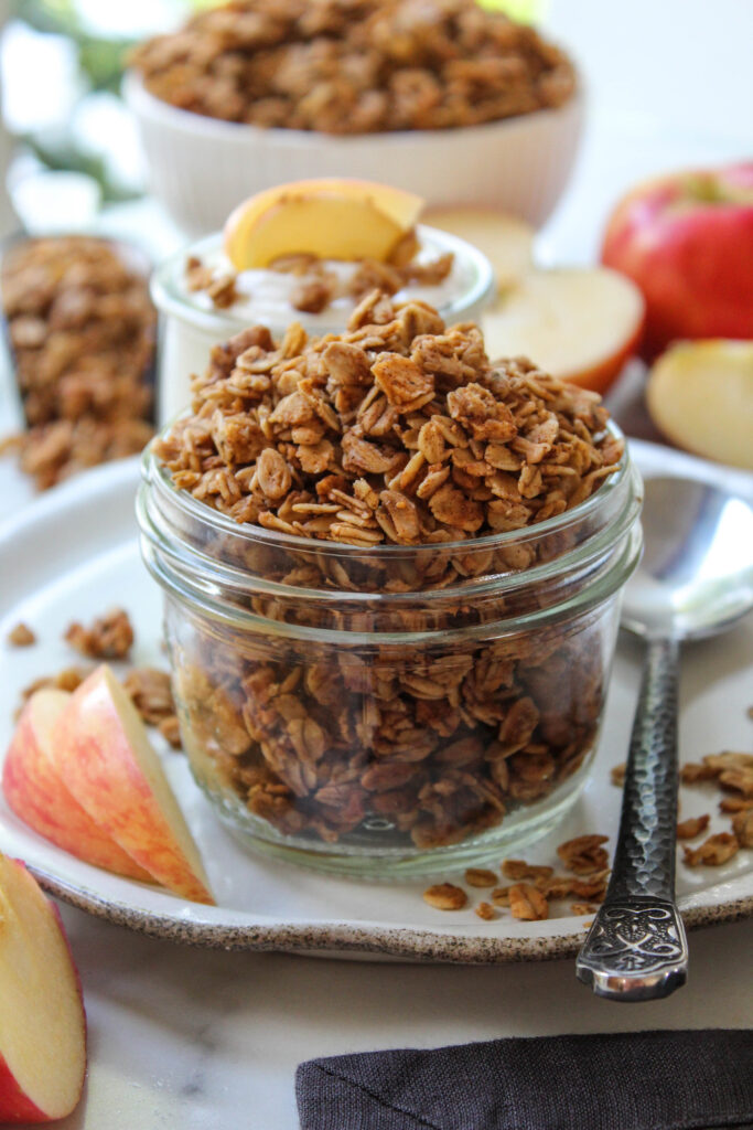 Crunchy apple cinnamon granola with dried apples