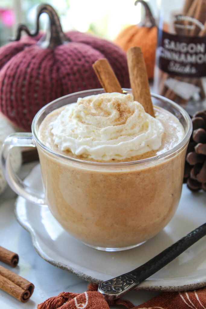 Cozy mug of pumpkin spice hot chocolate
