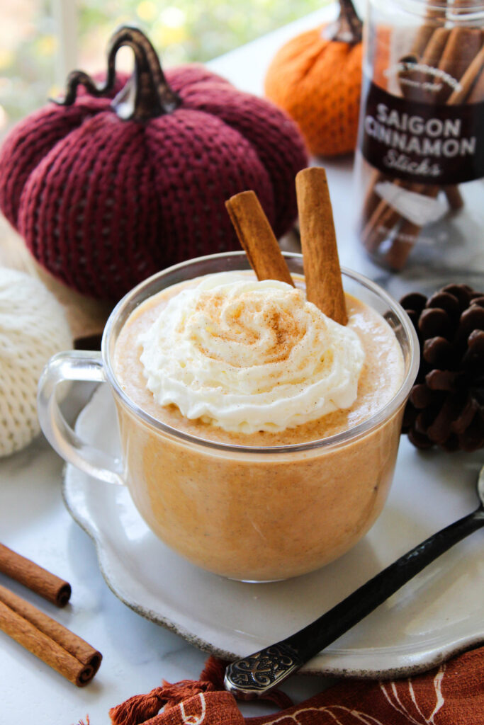 Cozy autumn hot chocolate flavored with pumpkin spice