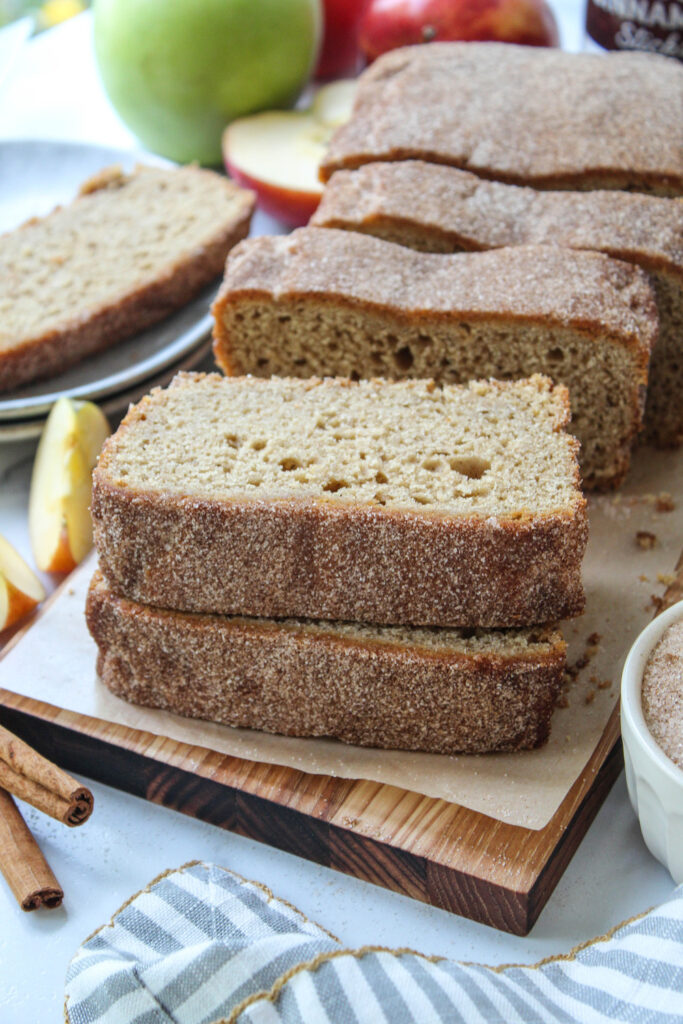 Apple cider donut loaf bread fresh from the oven
